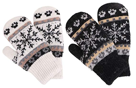 Women's Winter Fair Isle Knit Sherpa Lined Mittens - Set of 2 Pairs