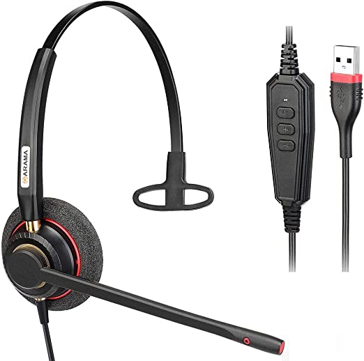 USB Headset with Noise Cancelling Microphone PC Headset in-line Controls Lightweight Computer Headset for Skype Computer SoftPhone, Call Center Clear Chat, Ultra Comfort