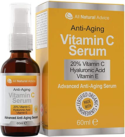 20% Vitamin C Serum - 60 ml Made in Canada - Certified Organic + 11% Hyaluronic Acid + Vitamin E Moisturizer + Collagen Boost - Reverse Skin Aging, Sun Spots and Wrinkles - Use with Derma Roller