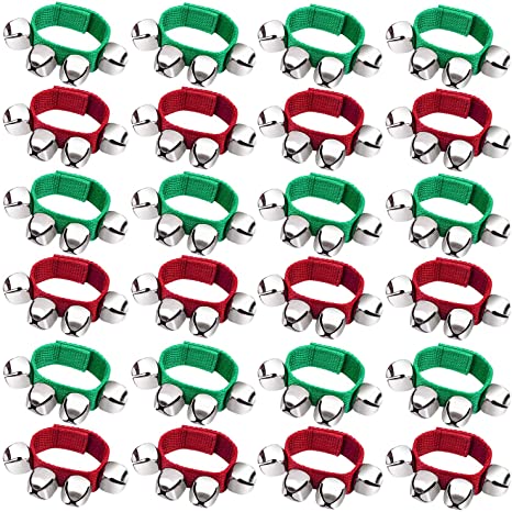 Cooraby 24 Pack Christmas Band Wrist Bells Bracelets Musical Instruments Wrist Bells Ankle Bells for Christmas Party Favors