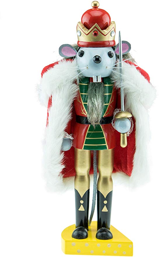 Clever Creations Traditional Mouse King Wooden Nutcracker | Cheese Platform | Festive Christmas Decor | Stands at 10" Tall | Perfect Size for Shelves Tables