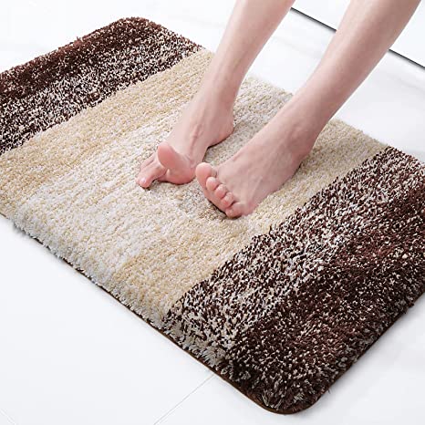 Olanly Luxury Bathroom Rug Mat, Extra Soft and Absorbent Microfiber Bath Rugs, Non-Slip Plush Shaggy Bath Carpet, Machine Wash Dry, Bath Mats for Bathroom Floor, Tub and Shower 16x24, Brown