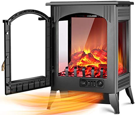 Electric Fireplace Heater - 1500W / 750W Infrared Electric Fireplace Stove with 3D Flame Effect, Adjustable Flame Brightness, Overheat Protection, Large Size Room Electric Space Heater for Indoor Use