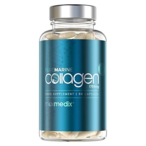 Pure Marine Collagen - 1755mg Per Serving - 100% Natural Hydrolysed Marine Collagen Peptides - Reduce Signs of Ageing - For Healthy Skin, Bones & Joints - 30 Capsules - By MaxMedix