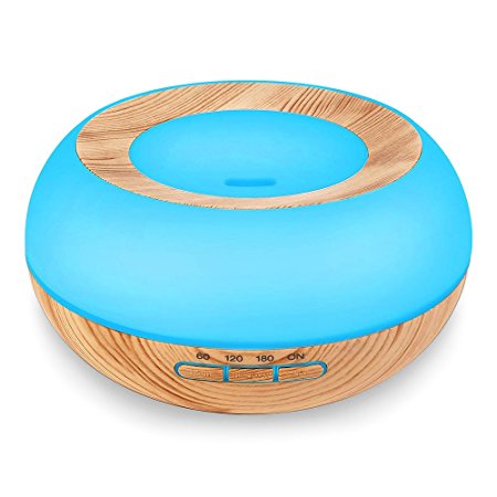 Speclux 300ml Cool Mist Ultrasonic Humidifier Aroma Diffuser, Wood Grain Essential Oil Diffuser with 4 Timer Settings, 7 Color Changing LED, Waterless Auto off Air Purifiers