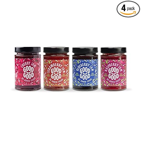 GOOD GOOD Assorted Keto-Friendly Jams – Strawberry, Blueberry, Raspberry and Cherry Jelly - Low Carb, Low-Calorie & No Added Sugars - Vegan - Breakfast Options - Pack of 4
