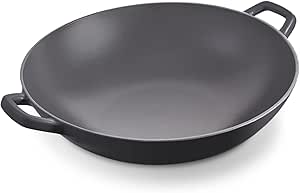 Zakarian By Dash 14” Cast Iron Wok for Restaurant Quality Stir Fry, Seafood, Deep Frying, and Steaming - Black