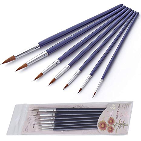 Artist Round Watercolor Detail Paint Brushes Natural Hair 7pcs for Watercolors, Acrylics, Inks, Gouache, Oil and Tempera