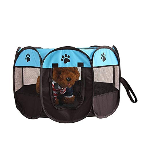 UNFADE MEMORY Portable Foldable Pet Playpen, Indoor/Outdoor, Dog/Cat/Puppy Exercise pen Kennel, Removable Mesh Shade Cover, dog pop up silhouettes pet pen