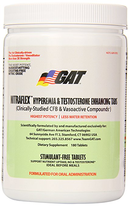 GAT Stimulant-Free Nitraflex Tablets, Potent Nitric Oxide and Testosterone Enhancement, 180 count