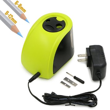 BTSKY® Automatic Electric Pencil Sharpener with 2 Different Sizes of Holes--For Colored Pencils, Watercolor Pencils and Ordinary Pencils, Both Electronic and Battery Operated (Green)