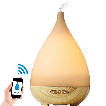 Amazon Alexa Compatible SMART Essential Oil Diffuser 300ml,Humidifier with 7 Colors Changing Light,Polished Wood Base,App Controlled by POLEND