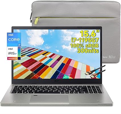 Acer Thin & Light Aspire Vero 15.6" Laptop 11th Intel Core i7-1195G7 Backlit KB Wi-Fi6 PCR Materials 100% sRGB Alexa Win11 w/Vero-Sleeve & HDMI (16GB RAM | 512GB PCIe SSD)