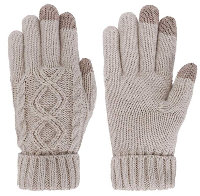 Eqoba Women's 3 Finger Touchscreen Sensitive Cable Knit Winter Gloves