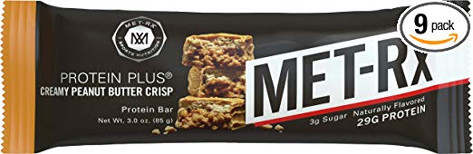 MET-Rx Protein Plus Bar, Great as Healthy Meal Replacement, Snack, and Help Support Energy, Gluten Free, Creamy Peanut Butter Crisp, 85 g, 9 Count