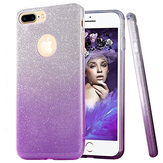 iPhone 7 Plus Case, [Anti-Discoloration, Durable TPU Rubber] Twinkling Soft Stylish Design with Shiny Sparkling Glitter Stars
