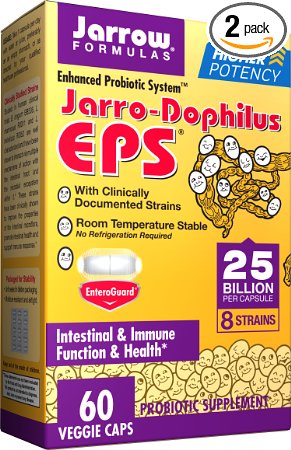 Jarrow Formulas Jarro-Dophilus EPS Higher Potency, 25 Billion Cells Per Veggie Capsules, Supports Gastointestinal Health, 60 Count (Cool Ship, Pack Of 2)