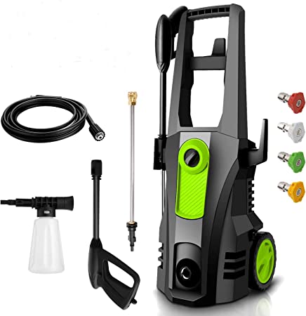 Power Washer mrliance Electric Pressure Washer 2.2GPM Power Washer Electric Powered with 4 Quick Connected Tips, Foam Cannon for Cars Homes Decks Driveways Patios Cleaning (Green)