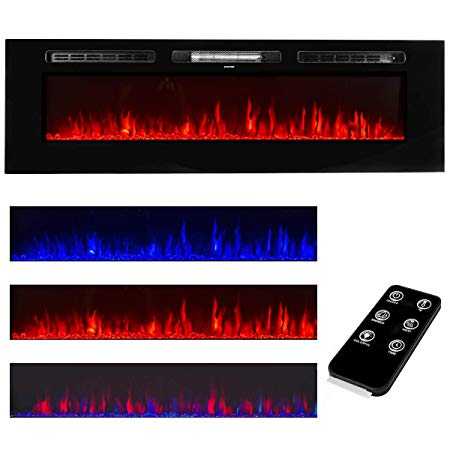 XtremepowerUS Recessed Electric Fireplace in-Wall Wall Mounted Electric Heater Fireplace 750W 1500W (60")
