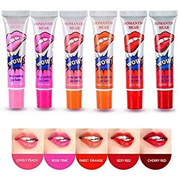 EVERMARKET Set of 6 Colors Peel Off Mask Waterproof Long Lasting Liquid Lip Gloss