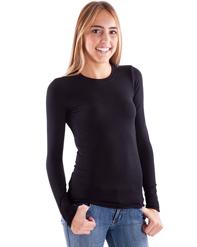Clothes Effect Women's Plain Long Sleeve T-Shirt Crew Neck