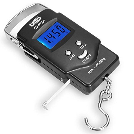 Fishing Electronic Weighing Scales, Dr.Meter PS01 110lb/50kg Electronic Balance Digital Fishing Postal Hanging Hook Scale with Measuring Tape, 2 AAA Batteries Included