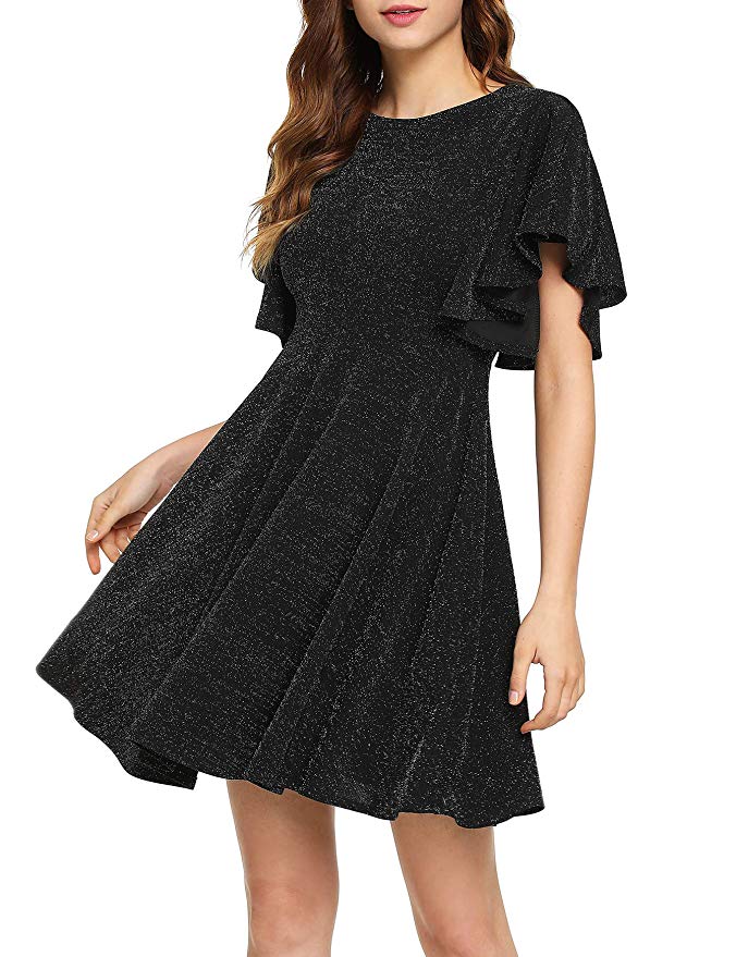 Romwe Women's Stretchy A Line Swing Flared Skater Cocktail Party Dress