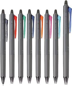 PILOT Frixion Synergy Knock, 8 Color Set, Slide Clicker Retractable Erasable Gel Ink Pens with Synergy Tip, Refillable Fine Point 0.5mm, 8-Pack, Assorted Colors, LFSK-15-8C