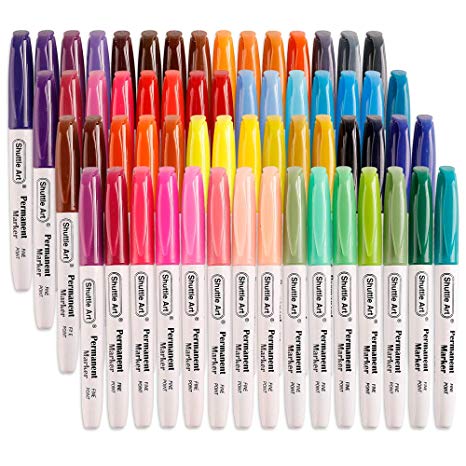 60 Colors Permanent Markers, Fine Point, Assorted Colors, Works on Plastic,Wood,Stone,Metal and Glass for Doodling, Coloring, Marking by Shuttle Art