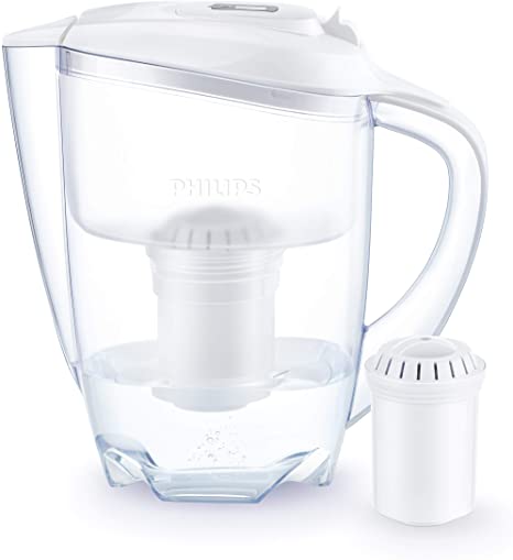 Philips AWP2920 Water Filter Jug Reduces Limescale, Chlorine, Lead, Microplastics Pitcher Includes 1 Cartridge Micro 3 litres White,Electronic Timer, Microfiltration, 3 liters