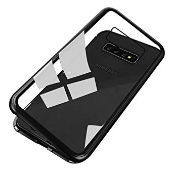 Galaxy S10 Plus Magnet case, Ultra Slim Shockproof Magnetic Adsorption Flip Tempered Glass Cover