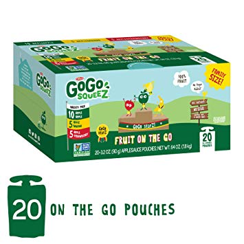 GoGo squeeZ Applesauce on the Go, Variety Pack (Apple Apple/Apple Banana/Apple Strawberry), 3.2 Ounce (20 Pouches), Gluten Free, Vegan Friendly, Healthy Snacks, Unsweetened, Recloseable BPA Free Pouch