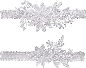 Wedding Bridal Garter Set White Stretchy Floral Lace Garters Belt Bride Women Garter Leg Ring Set for Bride