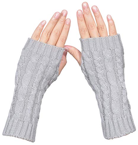 Woogwin Women's Knitted Fingerless Gloves Winter Arm Warmers Thumb Hole Mittens