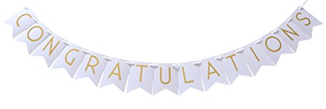 Congratulations Gold Foil Party Banner - Shimmering Gold Letters on White Cardstock