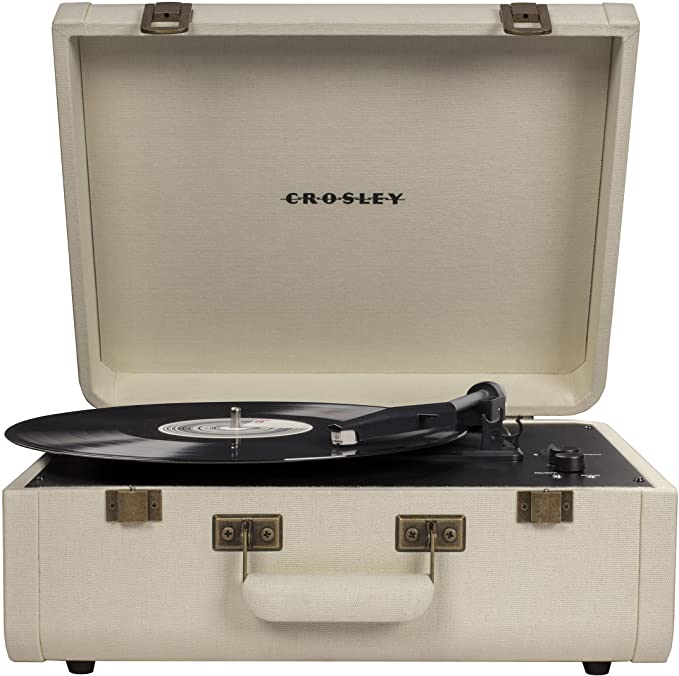 Crosley CR6252A-CR Portfolio Vintage 3-Speed Bluetooth Suitcase Turntable with Built-in Speakers, Crème