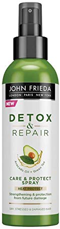 John Frieda Detox & Repair Care & Heat Protect Spray for Dry, STRESSED & Damaged Hair with Avocado Oil and Green Tea, 200 ml