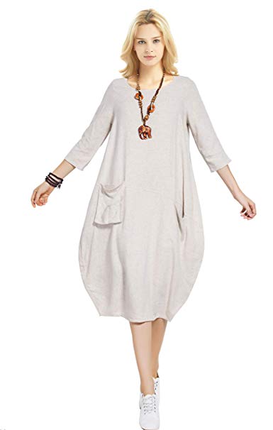 Anysize Soft Linen Cotton Lantern Loose Dress Spring Summer Fall Plus Size Clothing Y19