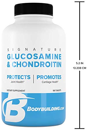 Bodybuilding Signature Glucosamine & Chondroitin Tablets | Joint Pain Relief Promotes Cartilage Strength | Gluten Free | 180 Caps