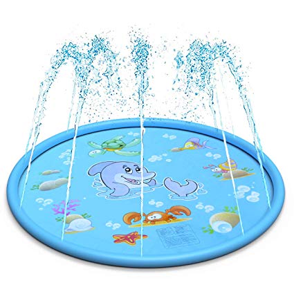 LEEHUR 67" Sprinkle and Splash Play Mat Outdoor Summer Water Pad Toy Swimming Party Gift for Kids Children Infants Toddlers Boys Girls Blue