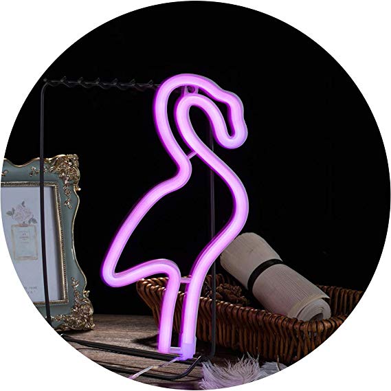 Qunlight Neon Night Light Flamingo Shaped with Pink Lamp USB & Battery Powered no Heat Hanging for Wedding Sign,Wall Decor,Birthday Party,Camping,Kids Room, Living Room,Bedroom,Bar(Pink Flamingo)