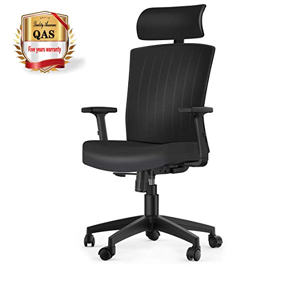 Komene ergonomic Office Chair High Back Mesh Desk Chair with Adjustable Seat Height Headrest Lumbar Support Swivel Computer Chair for Home Office Study, High Back,Black