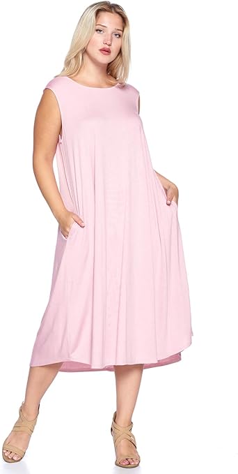 Modern Kiwi® Women's Plus Size Basic Sleeveless Loose Fit Pocket Midi Maxi Dress (1X-4X)