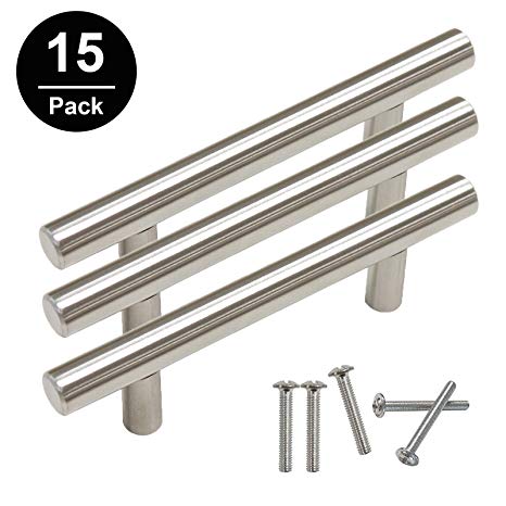 Gobrico GB201HSS76 Euro Style T bar Kitchen Cabinet Handle Knob 76mm/3in Cupboard Drawer Dresser Pull Length 5in Stainless Steel 15Pack