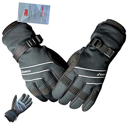 MOREOK Full Finger Winter Ski Thermal Reflective Stripe Cycling Gloves Touch Screen & Slicon Pading Motorcycle Bicycle Bike Sport Warm Gloves Outdoor Driving Men/Women