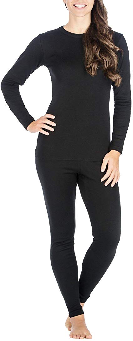 Thermal Underwear for Women, Ultra Soft Long Johns Womens Set Base Layer Clothes (Black Set)