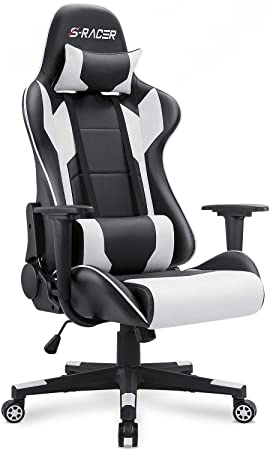 Homall Gaming Office High Back Computer PU Leather Desk PC Racing Executive Ergonomic Adjustable Swivel Task Chair with Headrest and Lumbar Support, White