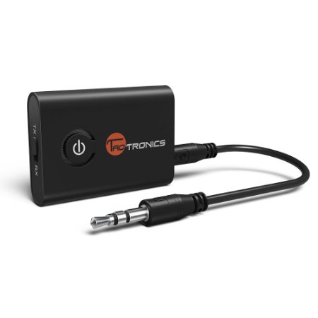 TaoTronics Bluetooth 4.1 2-in-1 Adapter (Transmitter/TX and Receiver/RX, 3.5mm Stereo Output, 2 Devices Simultaneously, Low Latency, Playing while Charging, aptX, 10-hour Working Time)