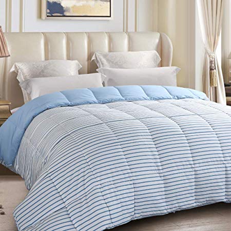Edilly All Season Reversible Down Alternative Quilted Queen Size Comforter Hypoallergenic Plush Microfiber Fill Machine Washable Duvet Insert or Stand-Alone Comforter Cloud/Blue
