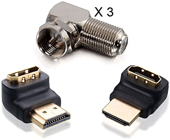 Video Cables Adapters Hd Tv Connector Adapter Set 270 Degree and 90 Degree Hdmi Male to Female Adapter   3 X Right Angle F-type Coaxial Rg6 Adapter